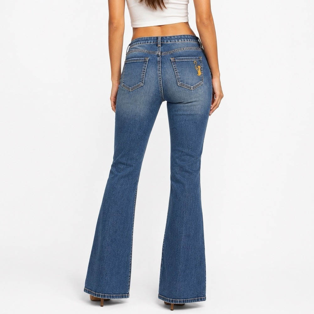 RARE Vintage Y2K Baby Phat Silver Label Jeans 15W Bootcut Flare Cat Logo Hipster
